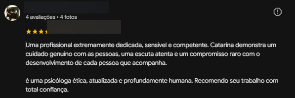 Print de avaliação real no Google, nome do avaliador oculto